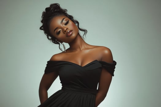 Beautiful black woman in black dress photo