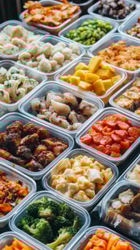 A large number of containers filled with various types of food photo