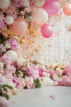 A room with balloons and flowers photo