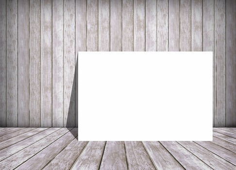 white paper poster and old wooden wall, texture and background. photo