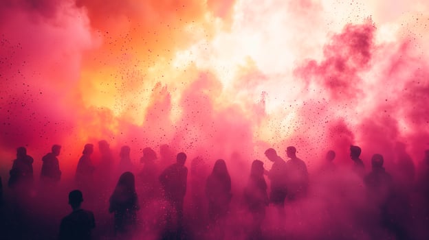This People gather to celebrate Holi, throwing vibrant colors and sharing joy in a festive atmosphere. photo