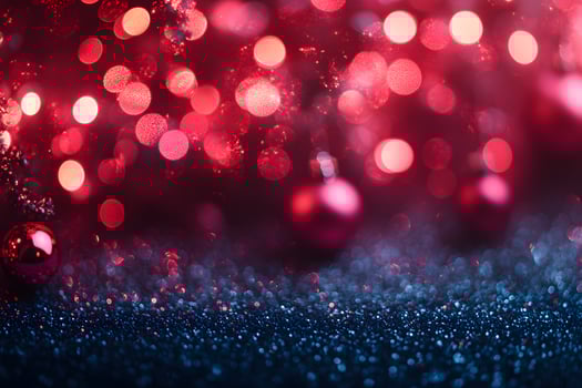 Festive Red and Glittering Bokeh Lights with Christmas Ornaments for Holiday Design photo
