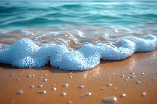 Tranquil Ocean Wave Foam on Sandy Beach Shoreline for Relaxation Designs photo