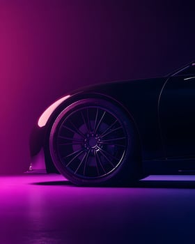 Black Car Wheel and Fender with Neon Lighting photo
