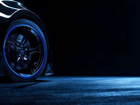 Black Car Wheel with Blue Rim Accent photo