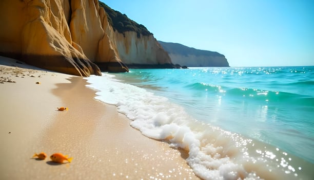 a beach with waves and sand photo