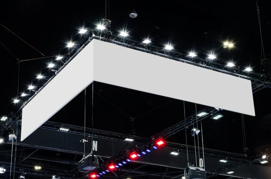 Hanging mock up white banner corner billboard photo