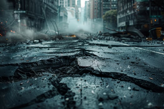 Cracked Road in Destroyed City After Earthquake or Disaster photo