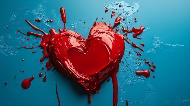 A heart with red paint splattered all over it photo