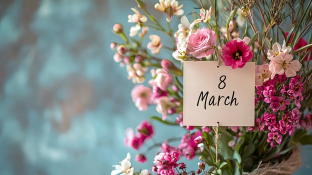 Beautiful floral arrangement for March 8 celebrating women. . photo