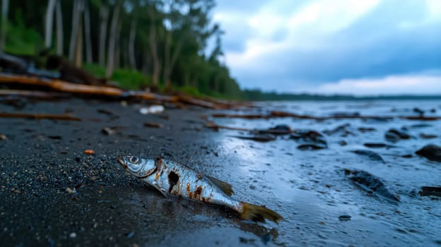 A dead fish is laying on the beach photo