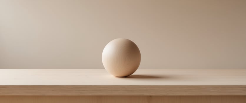Wooden sphere standing on wooden surface with wooden background. photo
