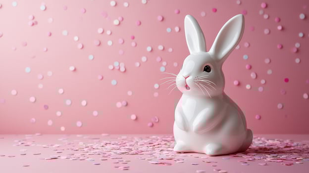 A white ceramic rabbit on a pink background photo