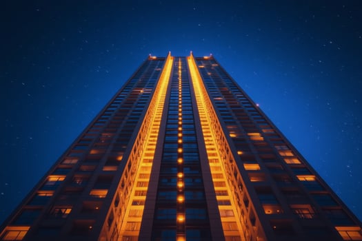 Tall building at night with lights on photo