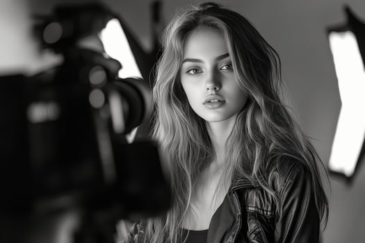 A beautiful young woman is posing for a photo