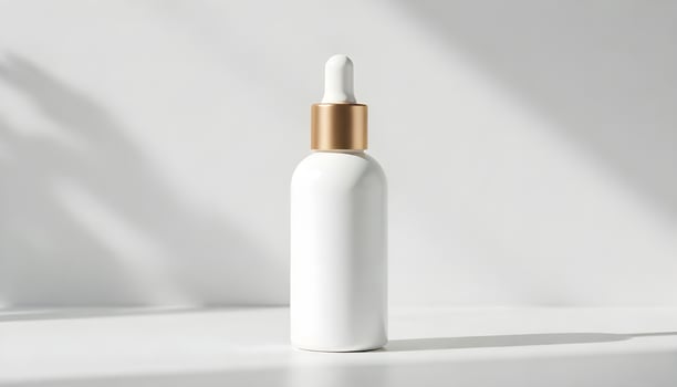 Elegant White Serum Bottle with Gold Dropper Mockup photo