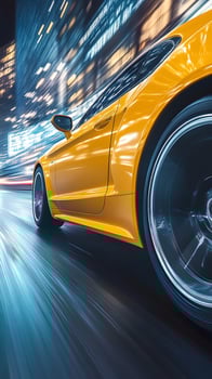 Yellow Sports Car in City Night Motion photo