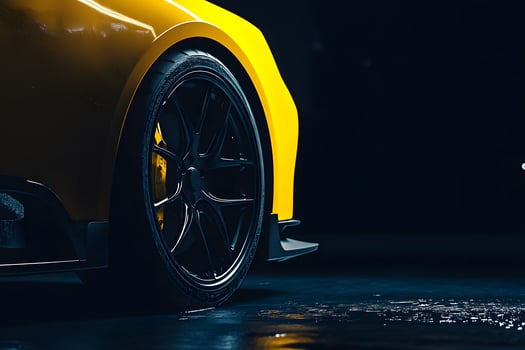 Yellow Sports Car Rear Wheel and Fender Detail photo