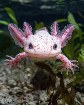 Albino axolotl close up photo