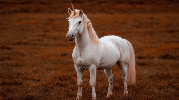 Majestic white unicorn standing in a field photo