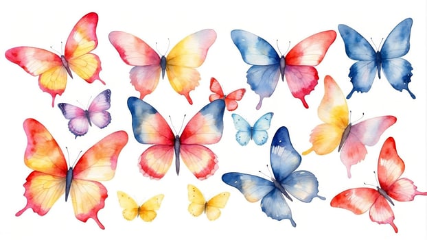 Colorful watercolor butterflies arranged in a vibrant display of nature's beauty and creativity photo