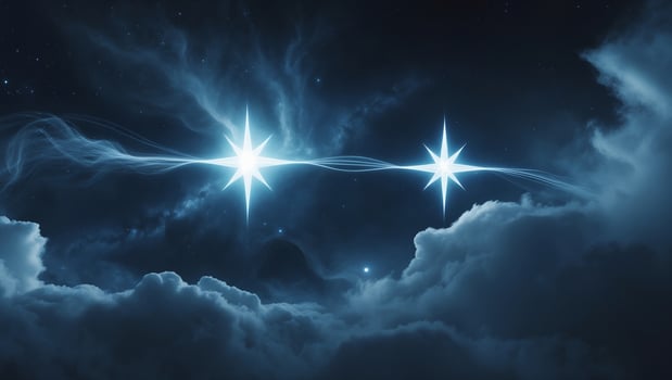 Night sky with bright stars illuminating clouds at twilight photo