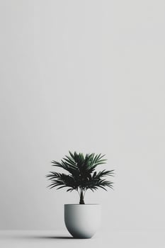 Small palm plant in a white pot, minimalist photo