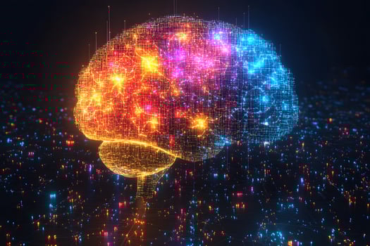 Futuristic Digital Brain with Neon Lights for AI and Technology Concepts photo
