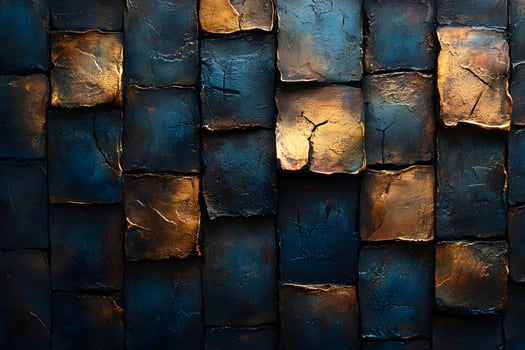 Abstract Textured Metallic Tiles in Warm Blue and Gold Tones for Artistic Design photo