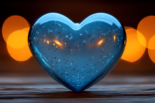 Romantic Blue Heart Ornament with Warm Bokeh for Love-Themed Designs photo