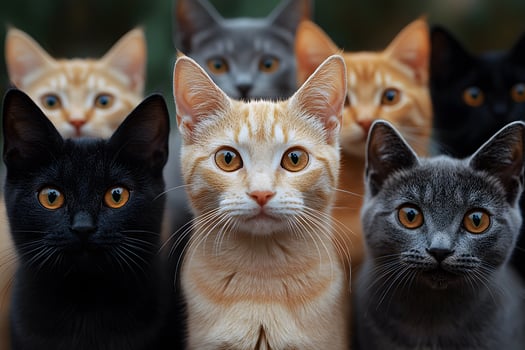 Diverse Feline Group Portrait Expression and Unity for Pet Enthusiasts photo