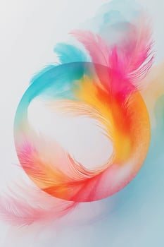 Colorful feathers create a vibrant abstract design resembling a circular shape in artistic expression photo