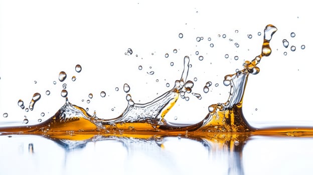 Golden honey cascades and creates stunning splashes against a neutral background. The liquid flows effortlessly, capturing the essence of its sweetness and texture, inviting sensory exploration. photo