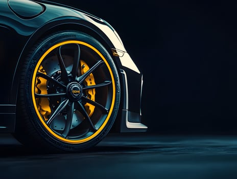 Black Sports Car Wheel with Yellow Accents photo