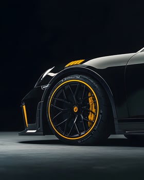 Black Sports Car with Yellow Wheel Accents photo