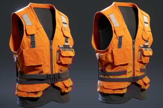 Orange safety vest with reflective stripes and multiple pockets ensuring high visibility and functionality photo