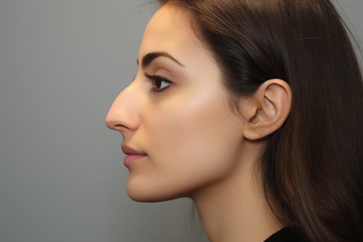 Profile of young woman showing perfect nose and face skin photo