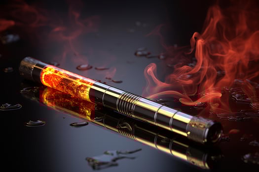 Futuristic lava lamp emitting red smoke on wet surface photo