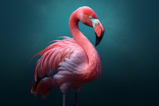 Pink flamingo posing on turquoise background photo