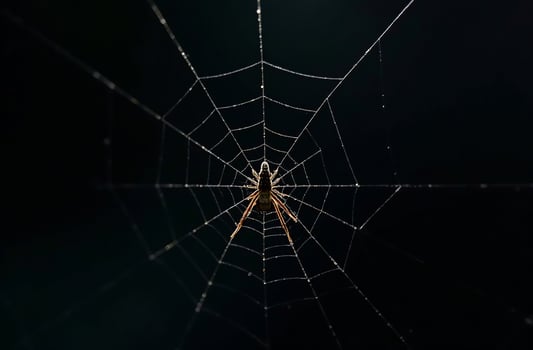 Predatory spider sits web scary and waits for victim black background photo