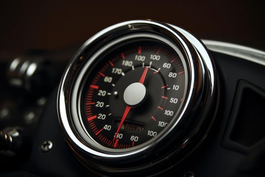 Motorcycle speedometer showing speed and power photo