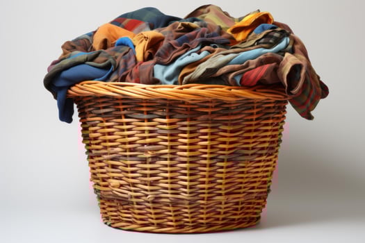 A basket full of clothes on a white background photo