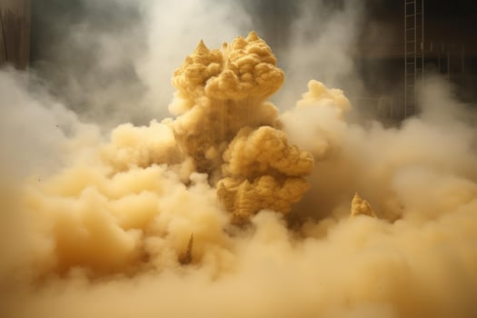 Grain explosion creating a large dust cloud in a silo photo