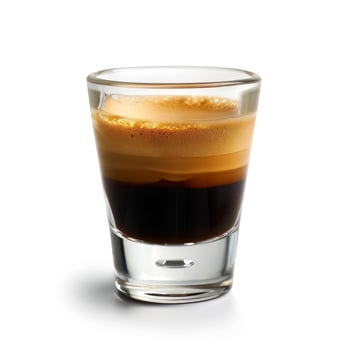 Perfect espresso coffee with crema in glass cup on white background photo