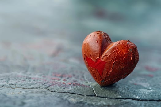 Small red heart showing love and affection is laying on the ground photo