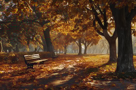 Bench inviting visitors to relax in beautiful autumn park photo