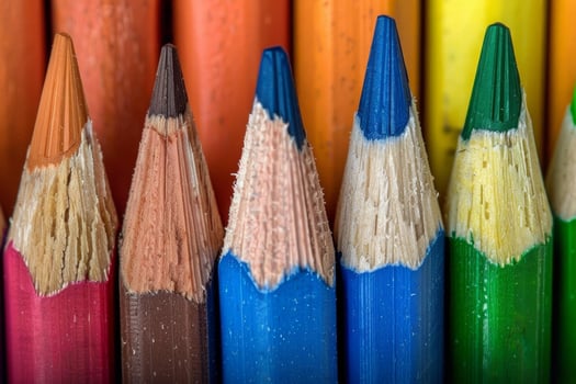 Colorful pencils showing their tips creating a vibrant arrangement photo