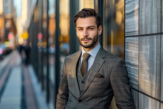 Portrait of a businessman wearing suit and tie standing in the city photo