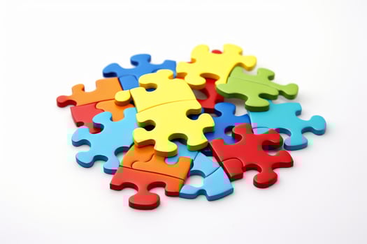 Vibrant puzzle pieces forming a challenging yet engaging problem solving concept photo