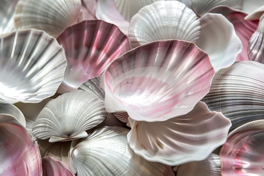 Pink and white scallop seashells forming a beautiful natural background photo